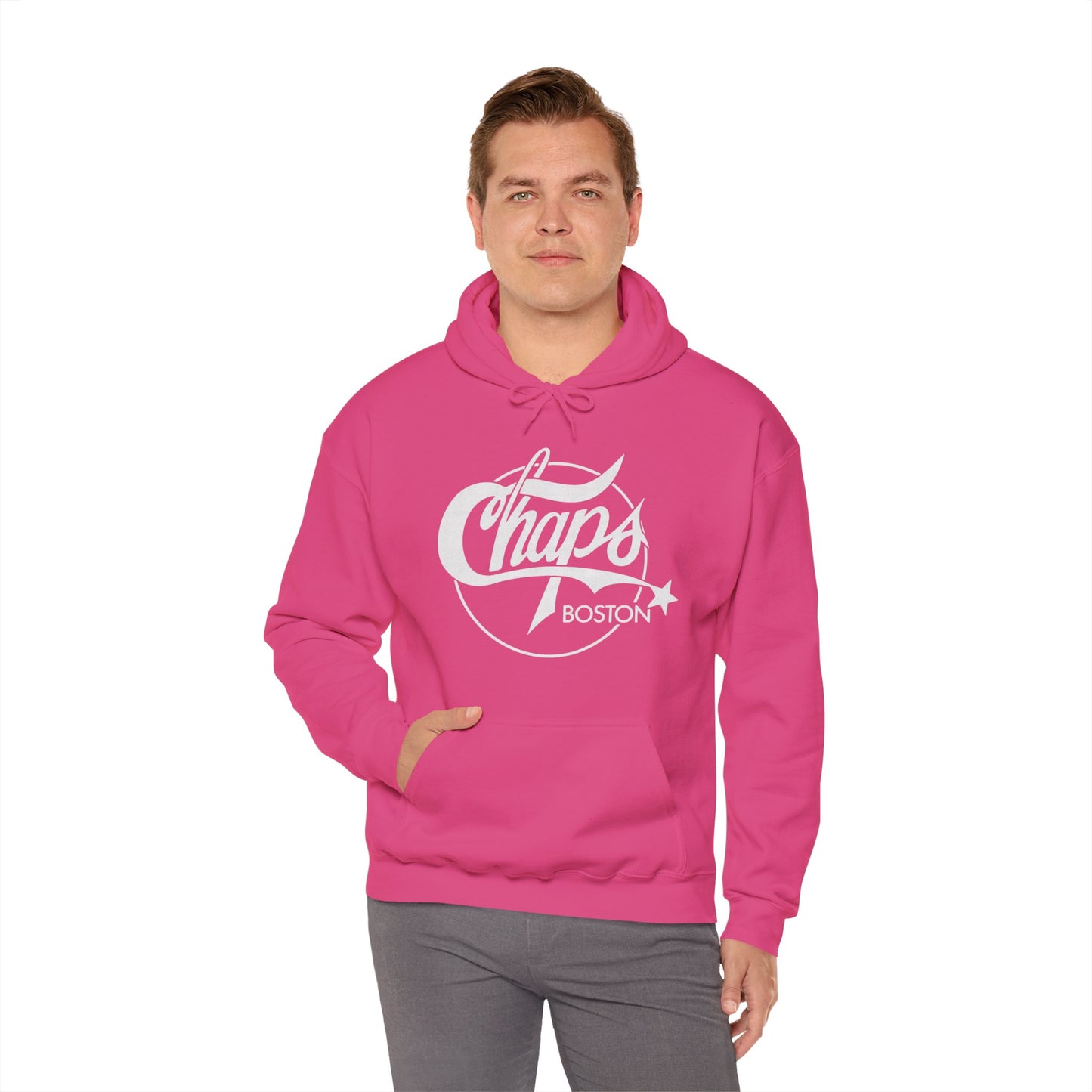 Chaps Boston Hoodie (Boston Gay Bar/80's and 90's/80's Logo with Vintage Print Effect)
