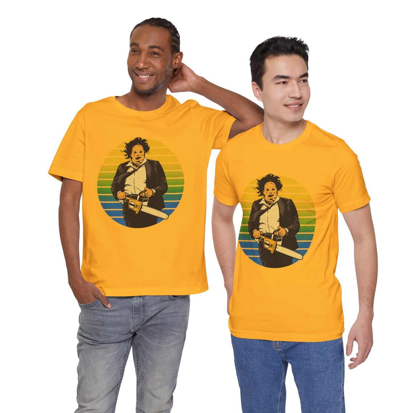 Leatherface (70's Sportswear Style Graphic with Vintage Print Effect/Texas Chainsaw Massacre Shirt)
