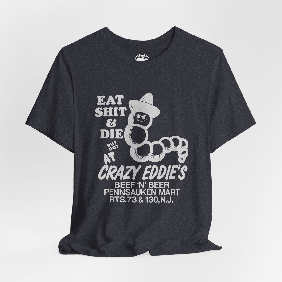 Crazy Eddie's Beef N Beer (Pennsauken, New Jersey Biker Dive Bar Tee/Replica Promo Tee/Pennsauken Mart)