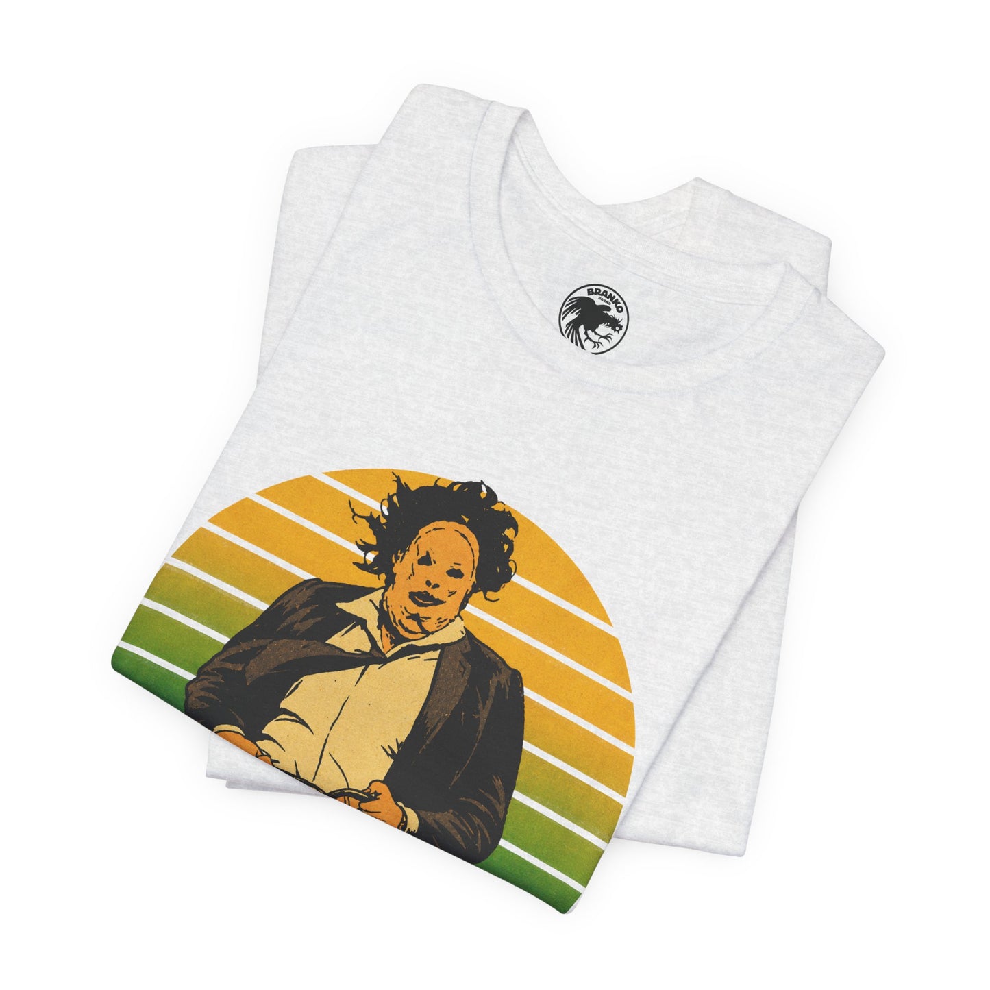 Leatherface (70's Sportswear Style Graphic with Vintage Print Effect/Texas Chainsaw Massacre Shirt)