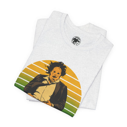 Leatherface (70's Sportswear Style Graphic with Vintage Print Effect/Texas Chainsaw Massacre Shirt)