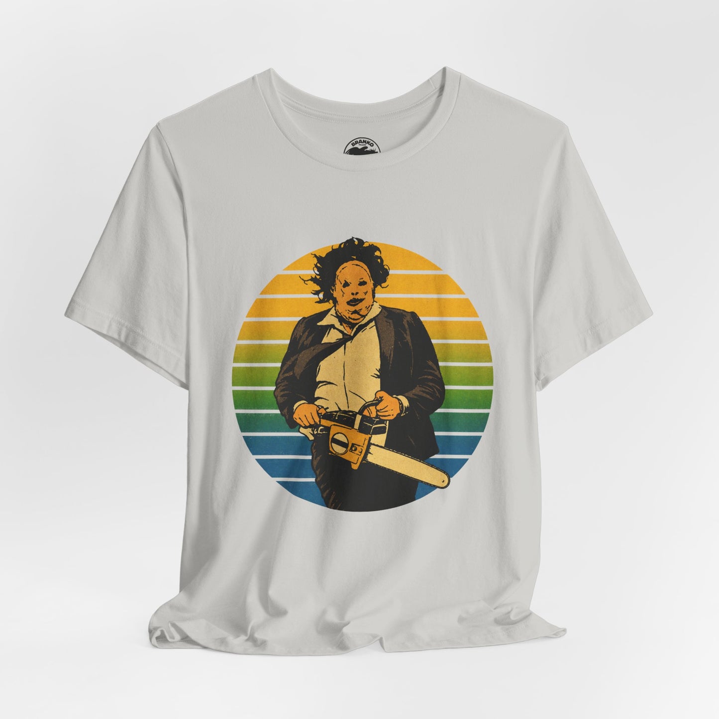 Leatherface (70's Sportswear Style Graphic with Vintage Print Effect/Texas Chainsaw Massacre Shirt)