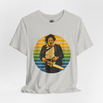 Leatherface (70's Sportswear Style Graphic with Vintage Print Effect/Texas Chainsaw Massacre Shirt)