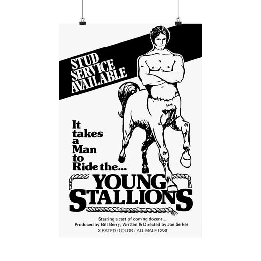 Young Stallions (Vintage Gay Adult Film Poster, Matte Vertical Poster Print, 70's Retro LGBTQ Wall Art, Young Stallions)