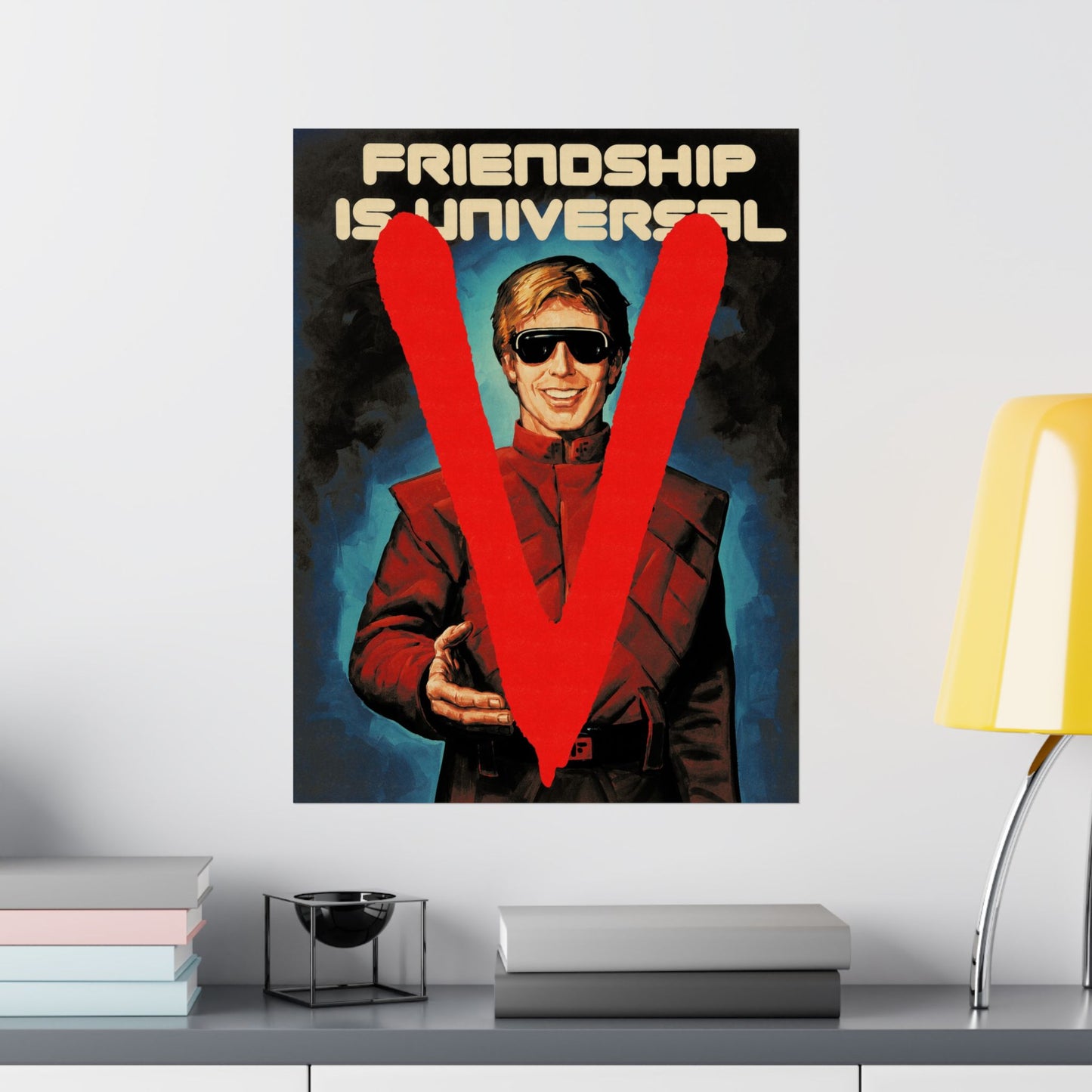 V: The Original Miniseries Replica Poster (Friendship is Universal/Visitors Propaganda Poster/1983)