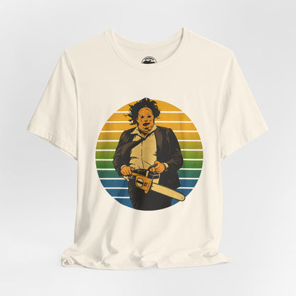 Leatherface (70's Sportswear Style Graphic with Vintage Print Effect/Texas Chainsaw Massacre Shirt)