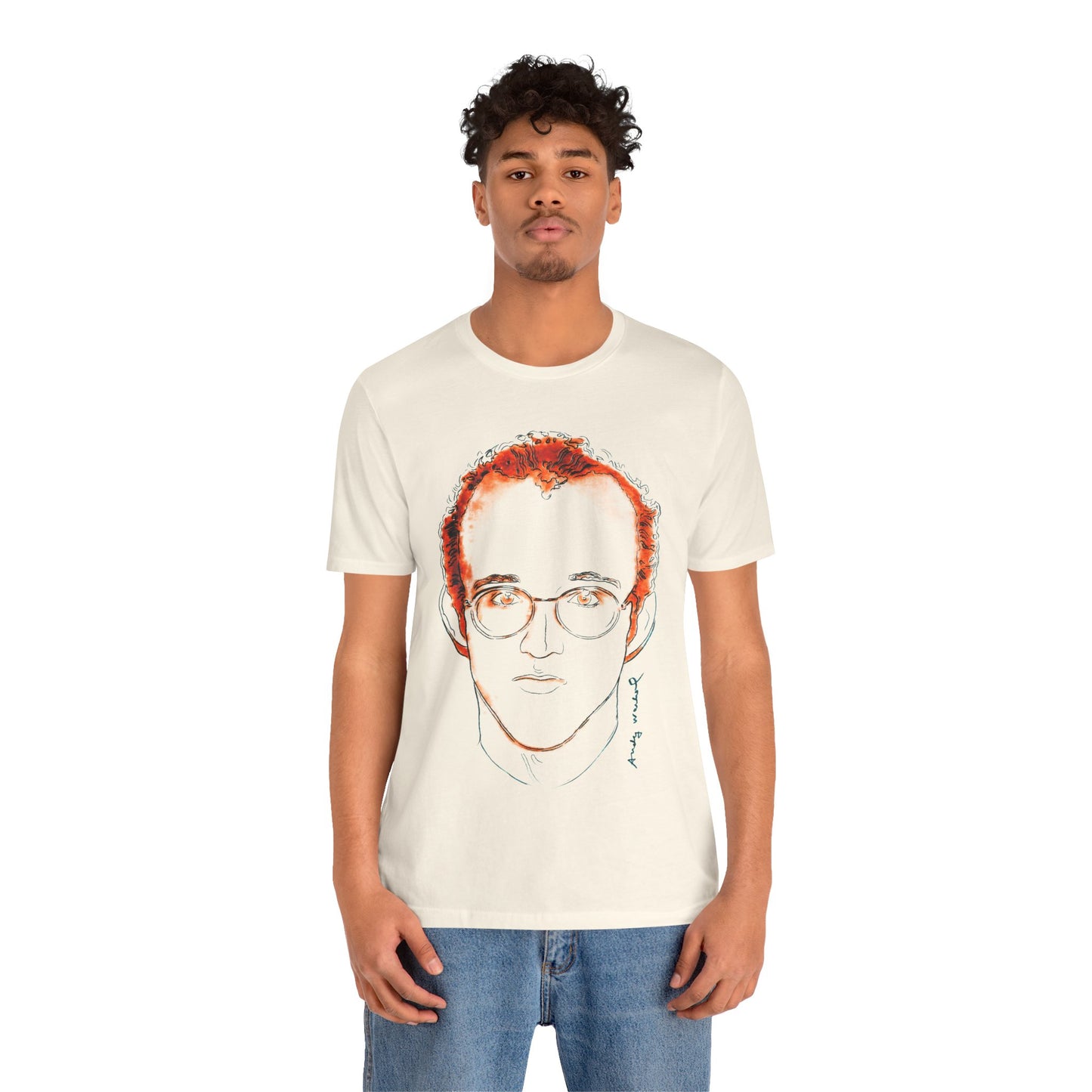 Andy Warhol x Keith Haring (Portrait T-Shirt with Vintage Print Effect)