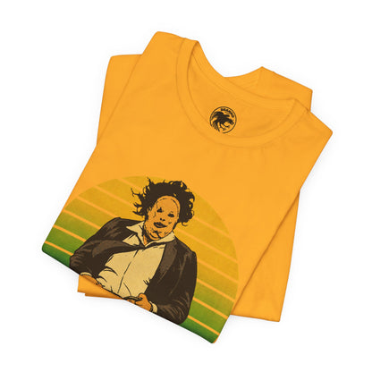 Leatherface (70's Sportswear Style Graphic with Vintage Print Effect/Texas Chainsaw Massacre Shirt)