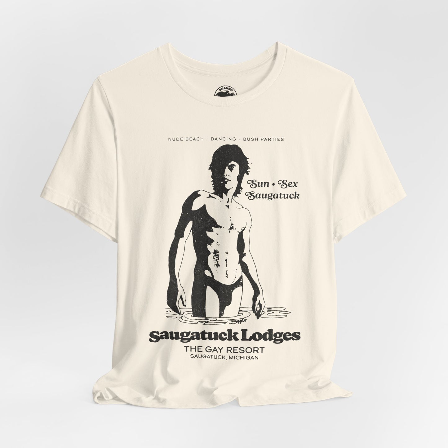 Saugatuck Lodges (Replica Souvenir T-Shirt/Michigan Gay Resort/60's to 80's)
