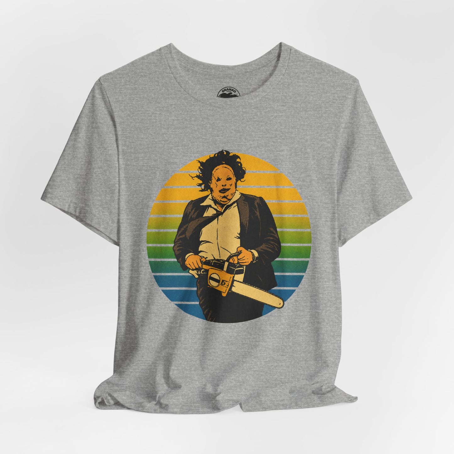 Leatherface (70's Sportswear Style Graphic with Vintage Print Effect/Texas Chainsaw Massacre Shirt)