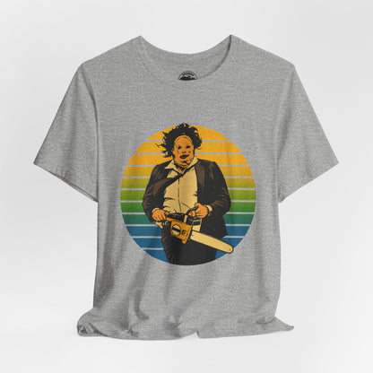 Leatherface (70's Sportswear Style Graphic with Vintage Print Effect/Texas Chainsaw Massacre Shirt)