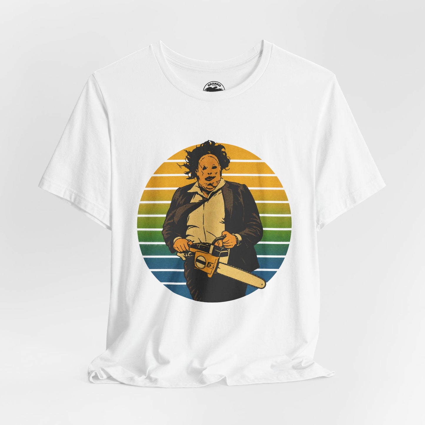 Leatherface (70's Sportswear Style Graphic with Vintage Print Effect/Texas Chainsaw Massacre Shirt)