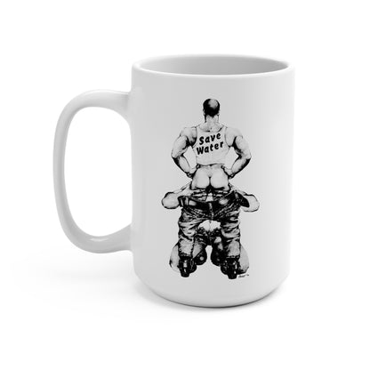 Save Water Coffee Mug (1977 Zach Illustration for Drummer Magazine/15 oz. White Ceramic)