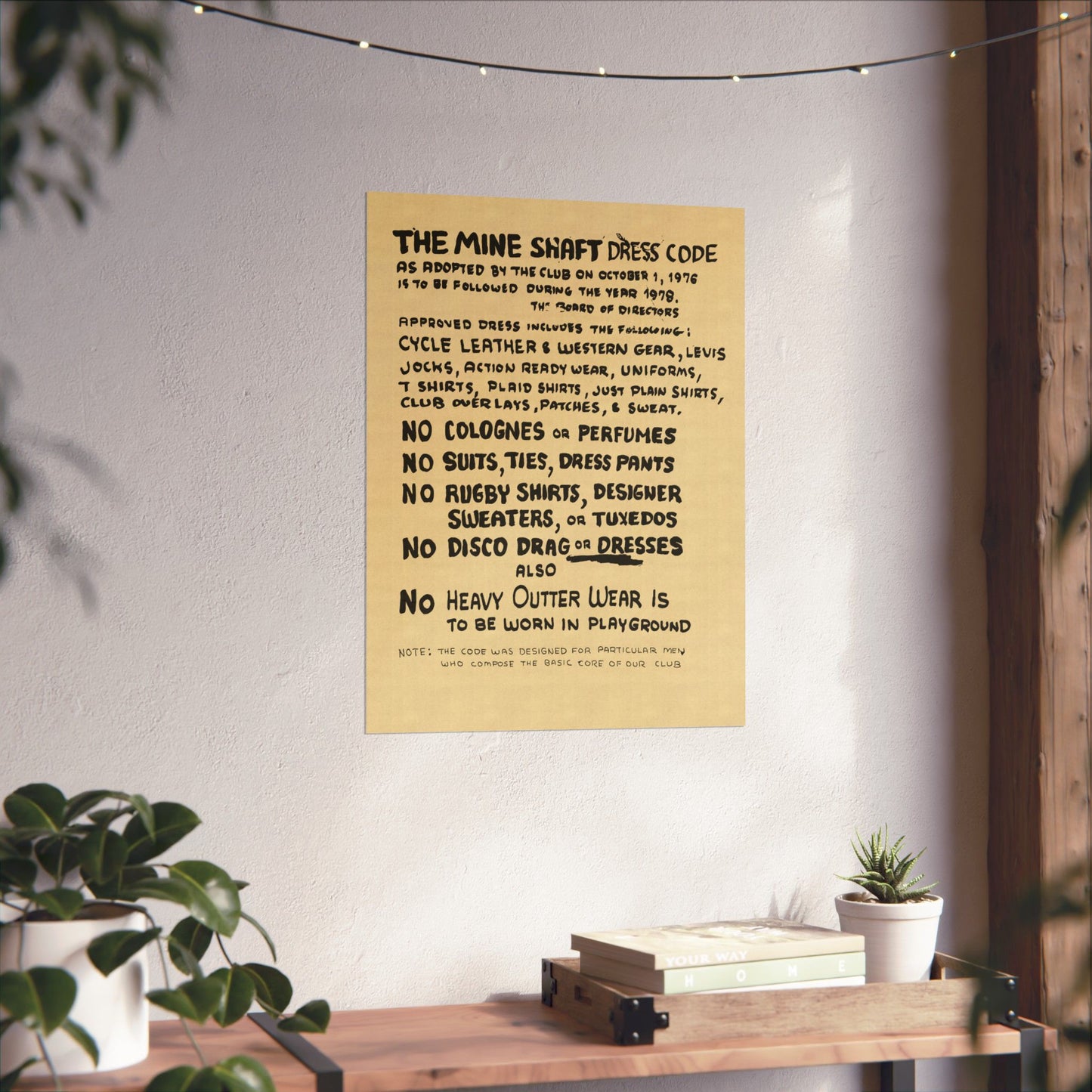 The Mineshaft Dress Code Poster (Reprint of Handwritten Dress Code/New York City Leather Bar)