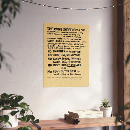 The Mineshaft Dress Code Poster (Reprint of Handwritten Dress Code/New York City Leather Bar)