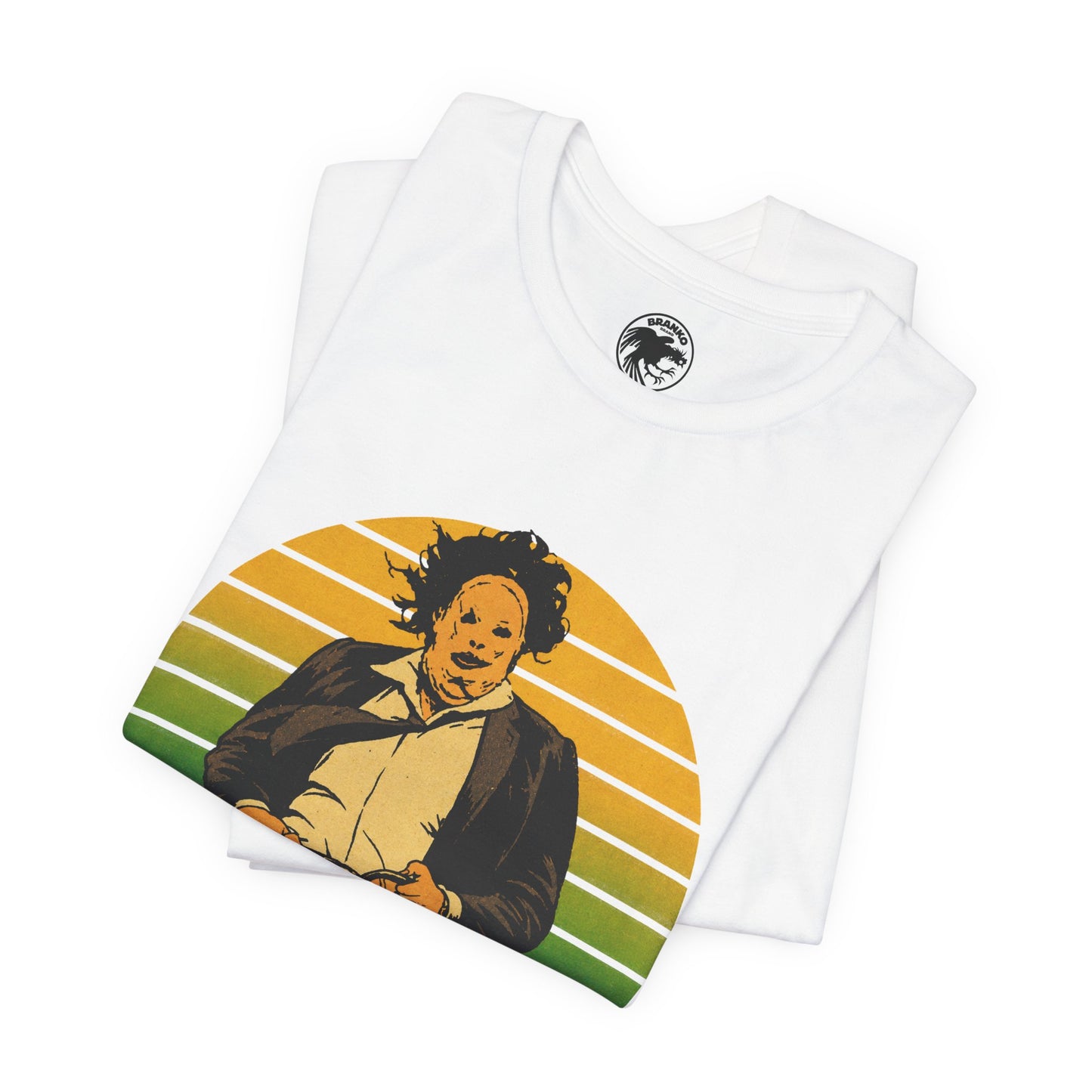 Leatherface (70's Sportswear Style Graphic with Vintage Print Effect/Texas Chainsaw Massacre Shirt)