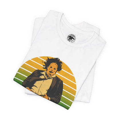 Leatherface (70's Sportswear Style Graphic with Vintage Print Effect/Texas Chainsaw Massacre Shirt)