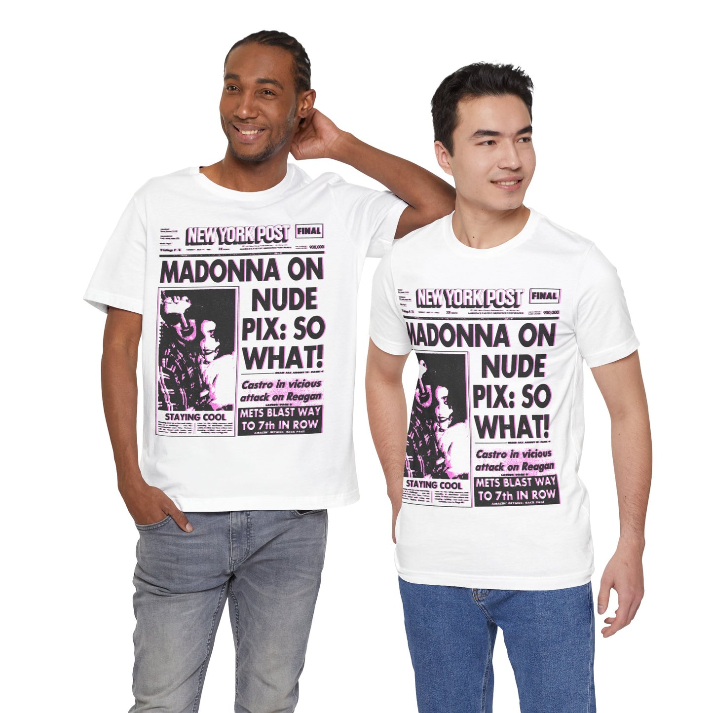 Madonna (1985 New York Post Front Page “SO WHAT!”/Graphic with Vintage Pop Art Print Effect/Madonna Shirt)