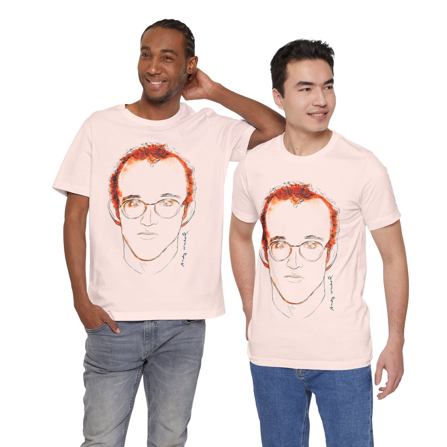 Andy Warhol x Keith Haring (Portrait T-Shirt with Vintage Print Effect)