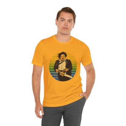 Leatherface (70's Sportswear Style Graphic with Vintage Print Effect/Texas Chainsaw Massacre Shirt)