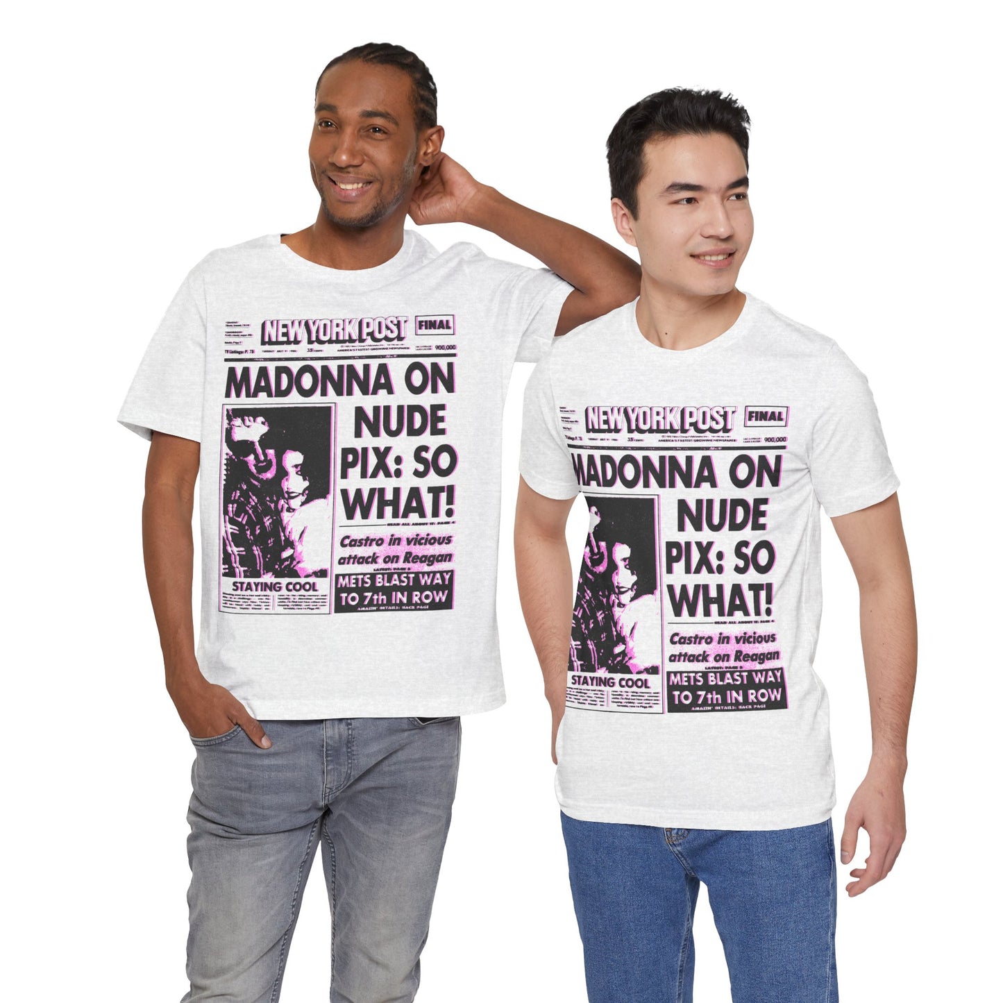 Madonna (1985 New York Post Front Page “SO WHAT!”/Graphic with Vintage Pop Art Print Effect/Madonna Shirt)