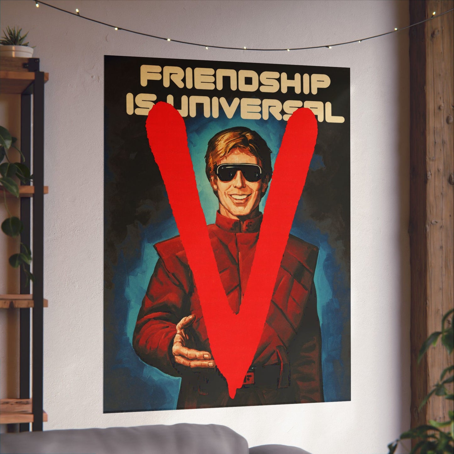 V: The Original Miniseries Replica Poster (Friendship is Universal/Visitors Propaganda Poster/1983)