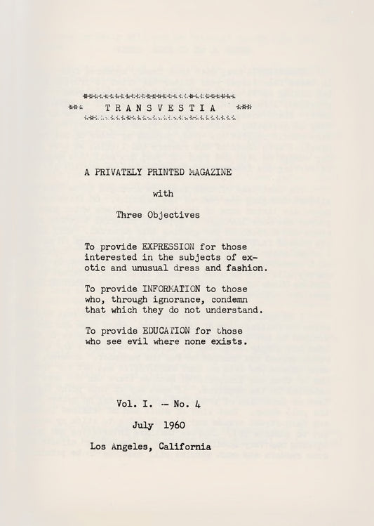 Transvestia (Privately Published Zine/First Edition Artwork from 1960)